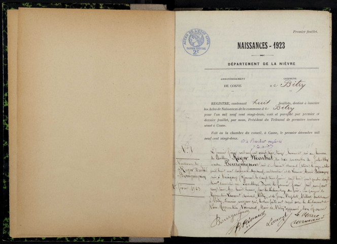 Bitry : actes d'état civil.