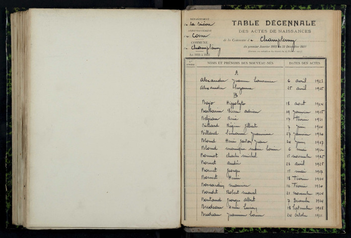 Champlemy : table décennale.