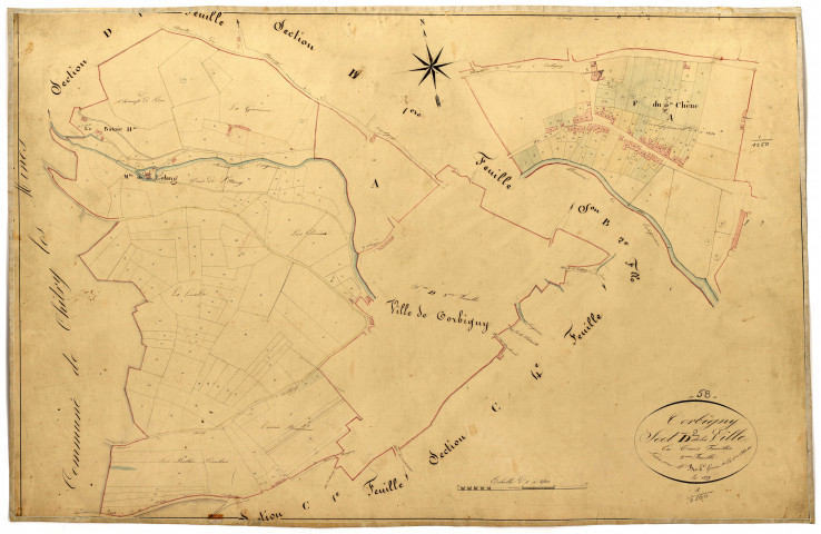 Corbigny, cadastre ancien : plan parcellaire de la section D dite de la Ville, feuille 2