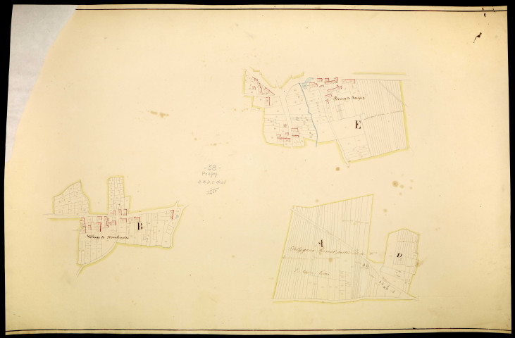 Pougny, cadastre ancien : plan parcellaire des sections A, B, D et E, développement