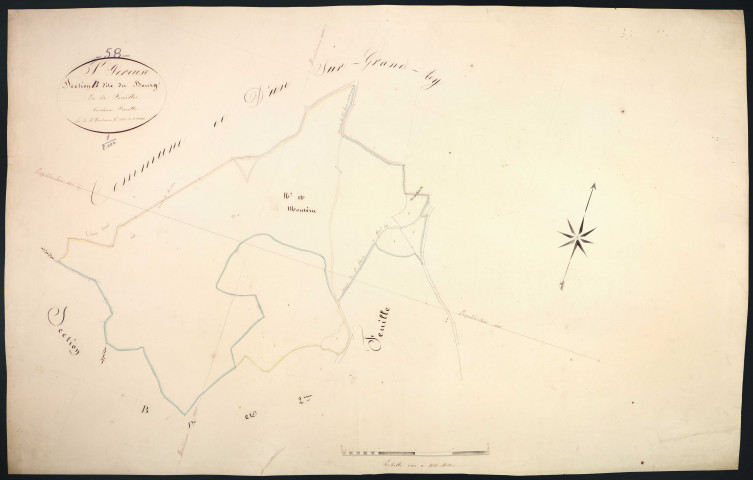 Saint-Péreuse, cadastre ancien : plan parcellaire de la section B dite du Bourg, feuille 3