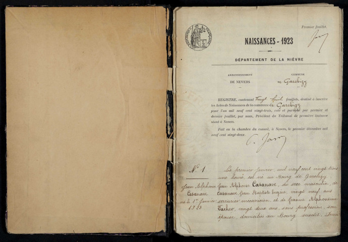 Garchizy : actes d'état civil (naissances).