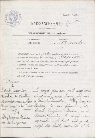 Saint-Quentin-sur-Nohain : actes d'état civil.