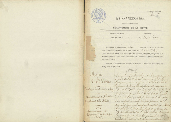 Trois-Vèvres : actes d'état civil.