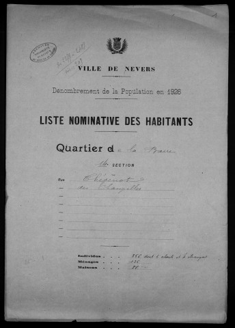 Nevers, Quartier de la Barre, 14e section : recensement de 1926