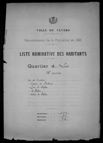 Nevers, Quartier de Loire, 13e section : recensement de 1921