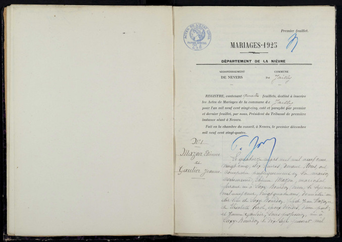 Jailly : actes d'état civil.