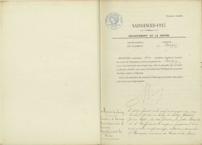 Saizy : actes d'état civil.