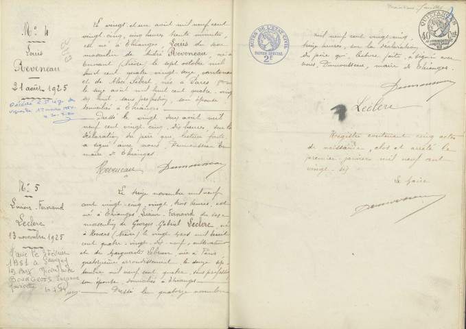 Thianges : actes d'état civil.