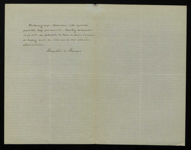 BLANCHOT DE BRENAS (Auguste), poète à Cusset (Allier) (né en 1828) : 1 lettre.