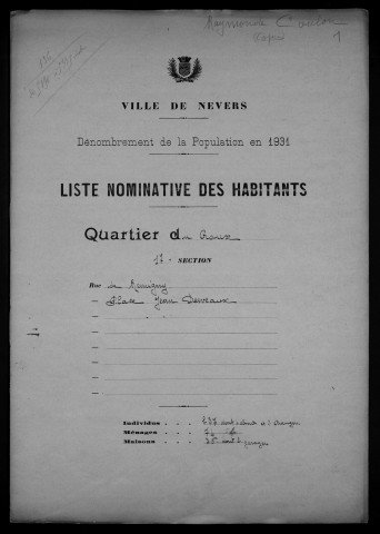 Nevers, Quartier du Croux, 17e section : recensement de 1931