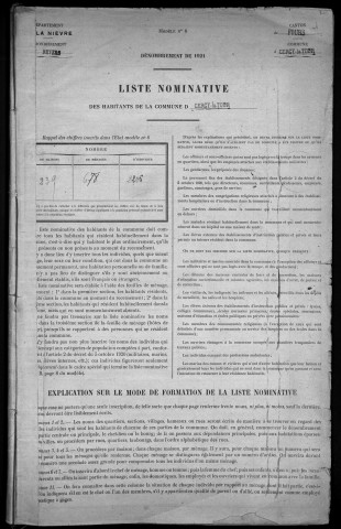 Cercy-la-Tour : recensement de 1921