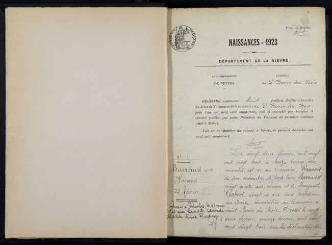 Saint-Benin-des-Bois : actes d'état civil.