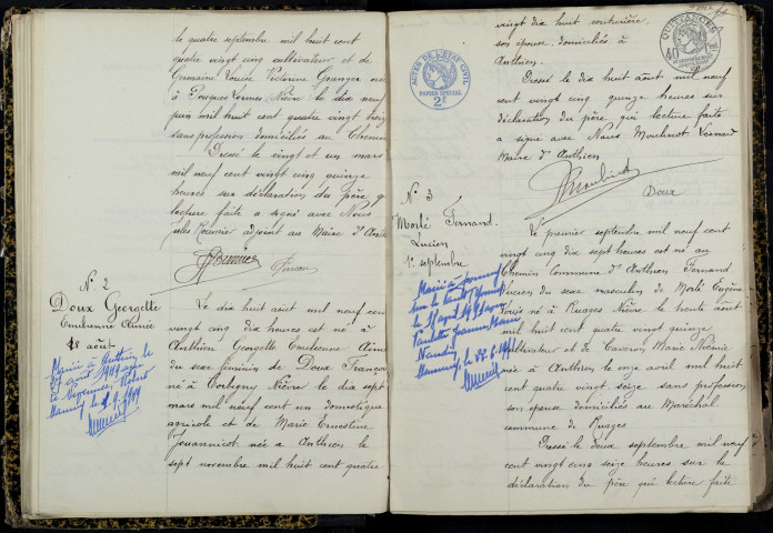 Anthien : actes d'état civil.