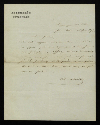 ALEXANDRE (Charles), député et écrivain (1821-1890) : 5 lettres.