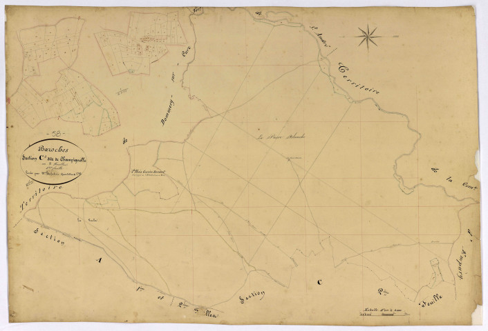 Bazoches, cadastre ancien : plan parcellaire de la section C dite de Champignolle, feuille 1