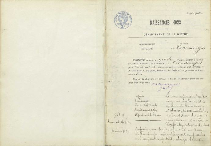 Tronsanges : actes d'état civil.