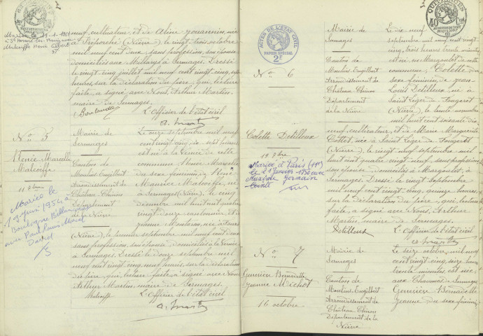 Sermages : actes d'état civil.