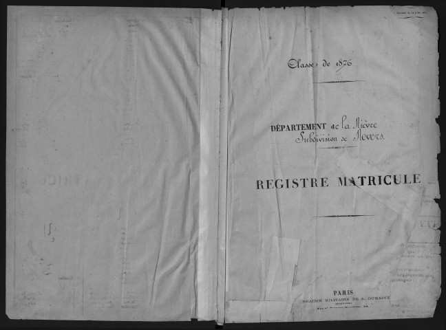 Bureau de Nevers, classe 1876 : fiches matricules n° 1 à 1816