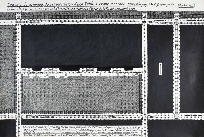 Schéma principe, front montant 30°, vue en plan, n°1.