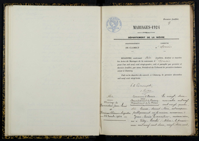 Asnois : actes d'état civil.