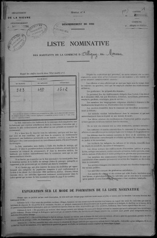 Alligny-en-Morvan : recensement de 1926