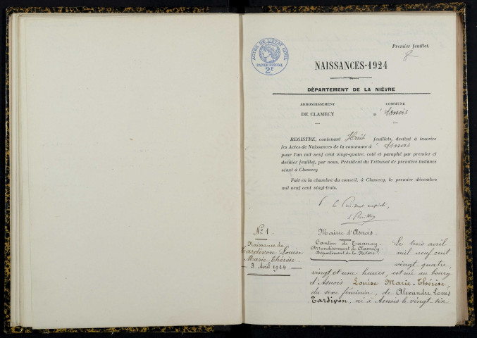 Asnois : actes d'état civil.