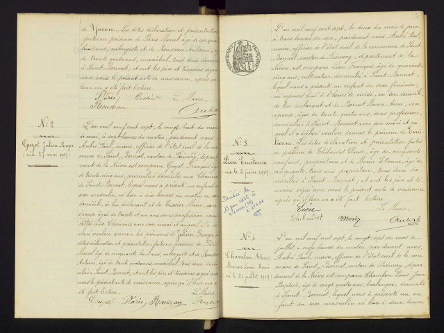 Saint-Bonnot : actes d'état civil, table décennale.