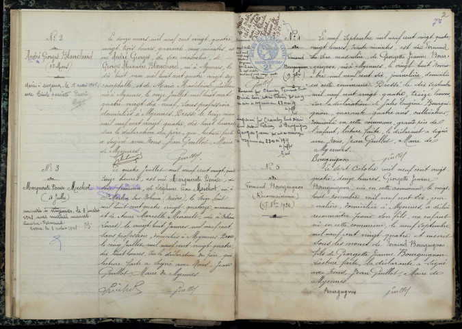 Myennes : actes d'état civil.