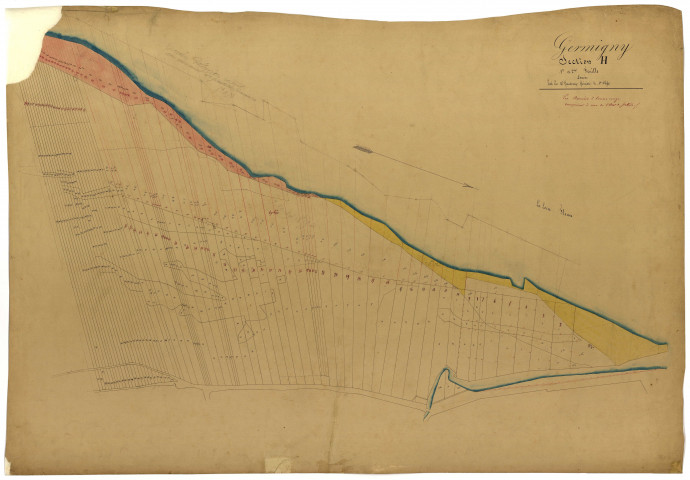 Germigny-sur-Loire, cadastre ancien : plan parcellaire de la section H dite de la Saulaie et de la Loire, feuilles 1 et 2, annexe