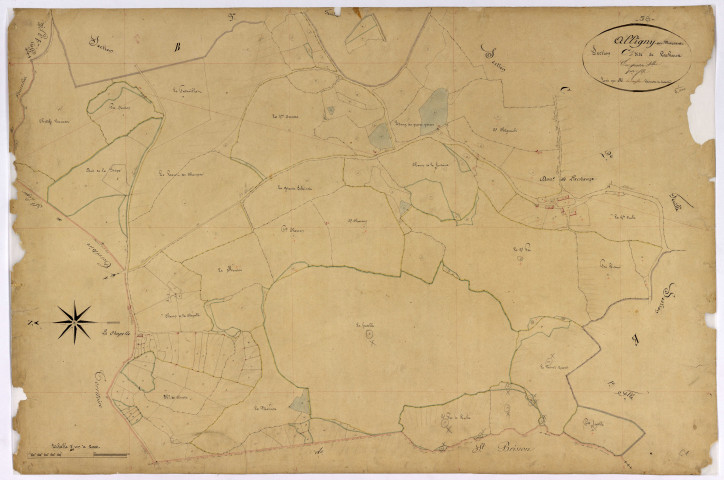 Alligny-en-Morvan, cadastre ancien : plan parcellaire de la section C dite de Lachaux, feuille 1
