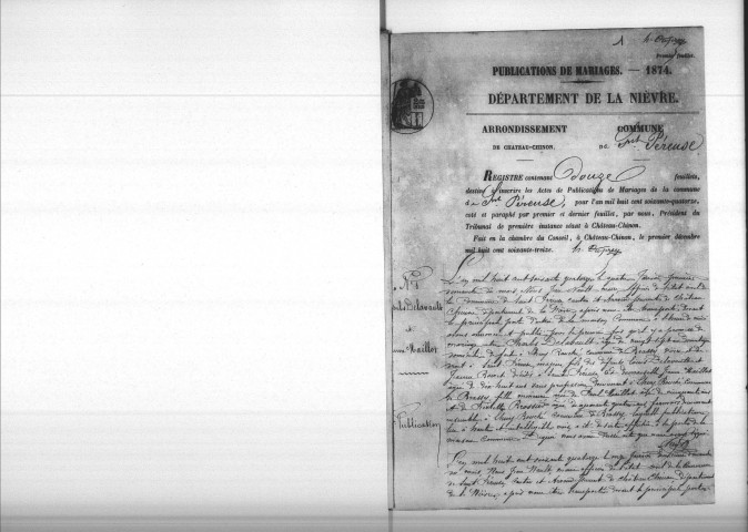 Saint-Péreuse : actes d'état civil.