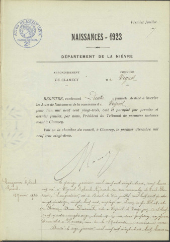 Vignol : actes d'état civil.