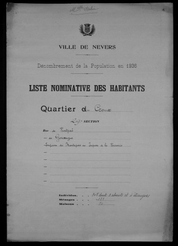 Nevers, Quartier du Croux, 29e section : recensement de 1936