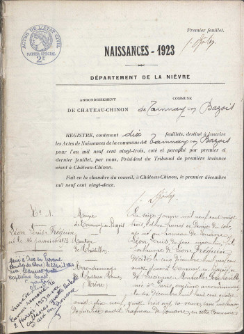 Tamnay-en-Bazois : actes d'état civil.