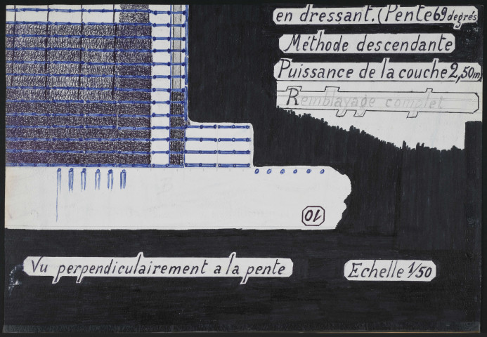 Ecrasement du boisage d'une galerie dans une couche, pose de doublage.