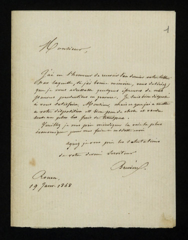 BREVIERE (Louis-Henri), graveur à Rouen (1797-1869) : 2 lettres.