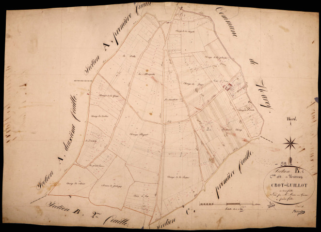 Varennes-lès-Narcy, cadastre ancien : plan parcellaire de la section B dite du Crot Guillot, feuille 1