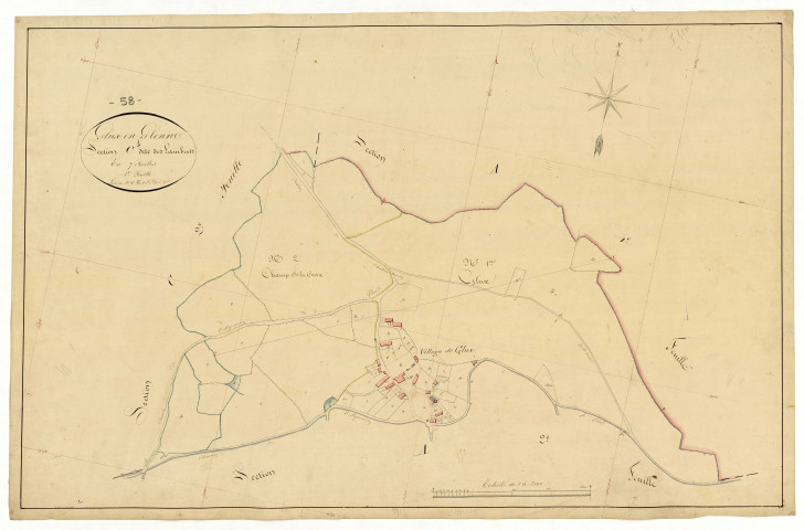 Glux-en-Glenne, cadastre ancien : plan parcellaire de la section C dite des Lamberts, feuille 1