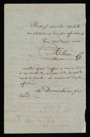 MILLIEN (Jean Thomas), cousin d'Achille Millien, notaire à Saint-Sulpice (Nièvre) : 27 lettres.