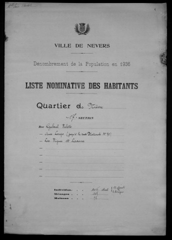 Nevers, Quartier de Nièvre, 17e section : recensement de 1936
