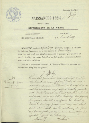 Sémelay : actes d'état civil.