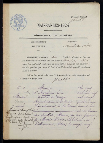 Avril-sur-Loire : actes d'état civil.