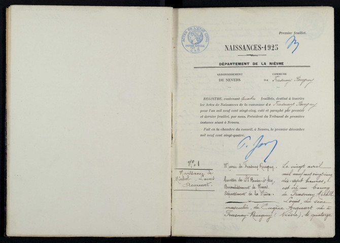 Frasnay-Reugny : actes d'état civil.