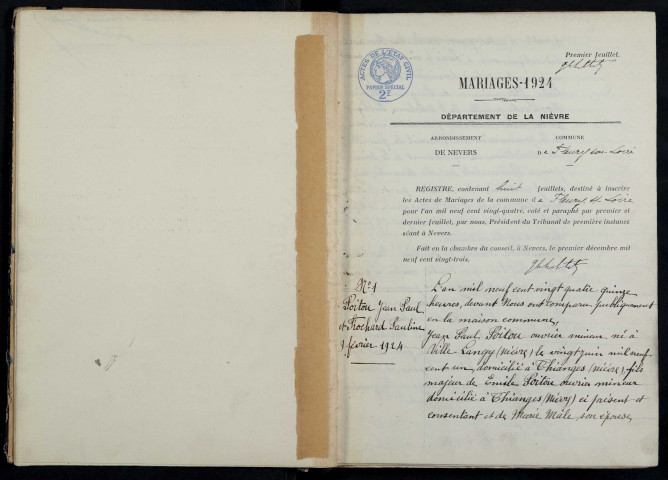 Fleury-sur-Loire : actes d'état civil.