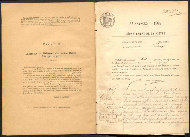 Isenay : actes d'état civil.