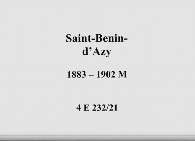 Saint-Benin-d'Azy : actes d'état civil (mariages).