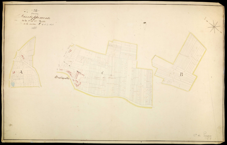 Pougny, cadastre ancien : plan parcellaire de la section C dite de Brétignelles, feuilles 1 et 2, développement