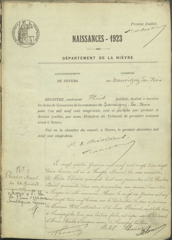 Sauvigny-les-Bois : actes d'état civil.