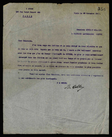 DETON (E.), négociant à Paris : 1 lettre.